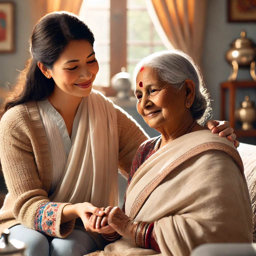 Nepali caregiver with Indian elder